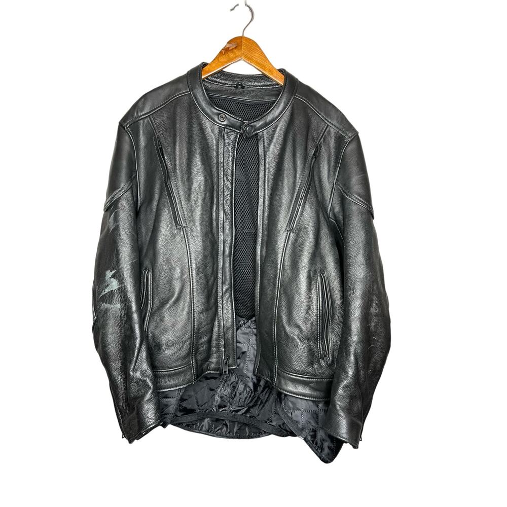 AM Leather 100% Leather Black  Motorcycle Riding Jacket w/ Pockets Mens Size 46